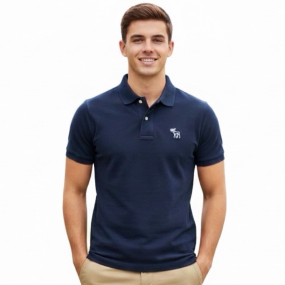 A&F Abercrombie Navy Golf Shirt, Men’s Medium, Muscle Fit